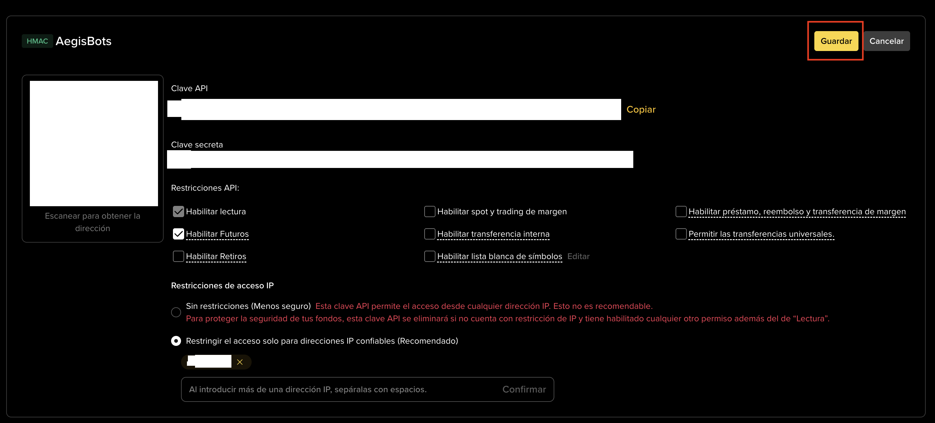 Binance — restricción por IP